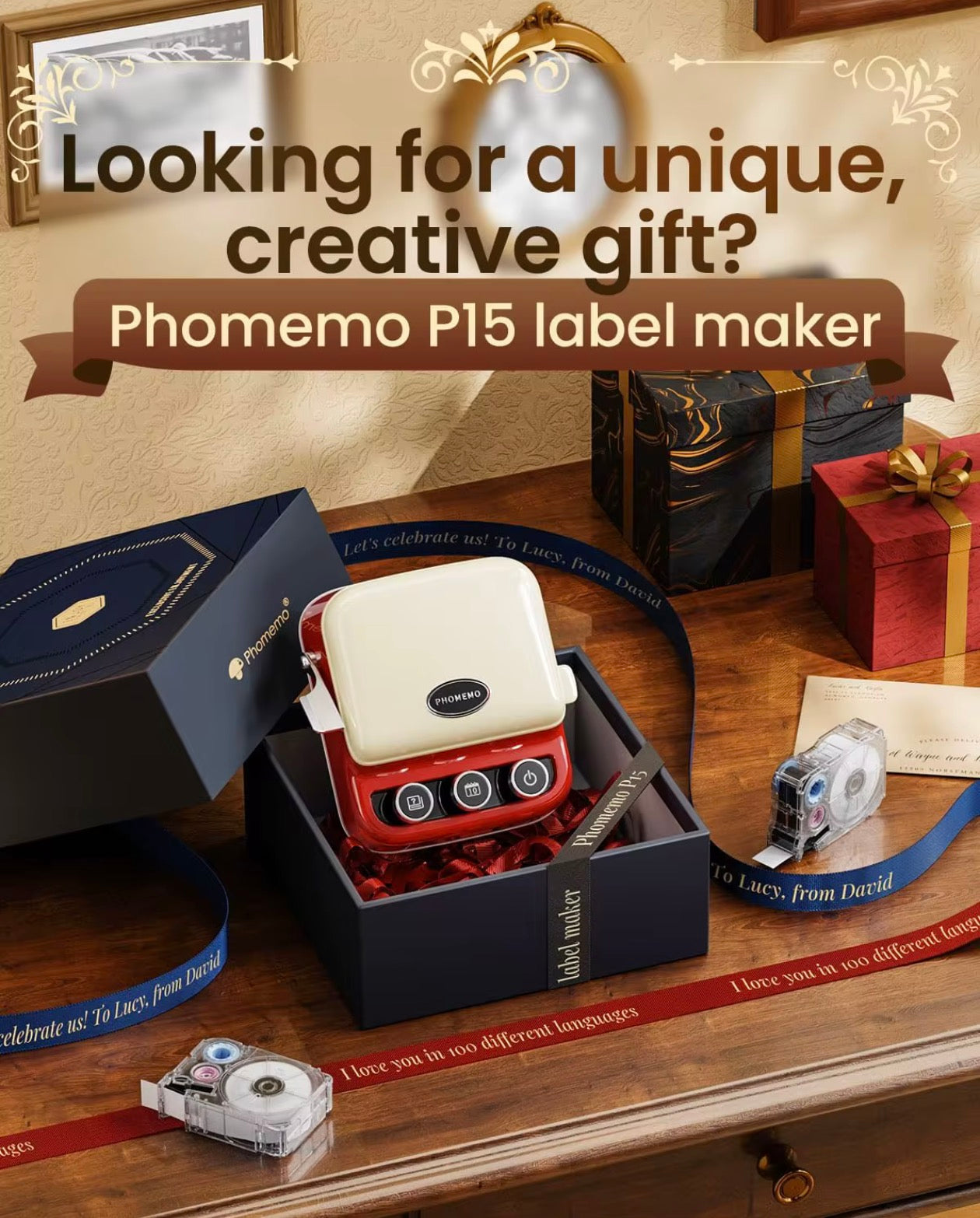 Phomemo Ribbon Label Printer, P15 Custom Text/Icon Mini
Portable Label Maker Machine with Tape for Gift